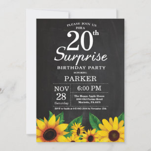 Sunflower Surprise 20th Birthday Invitation