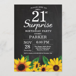 Sunflower Surprise 21st Birthday Invitation