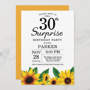 Sunflower Surprise 30th Birthday Invitation