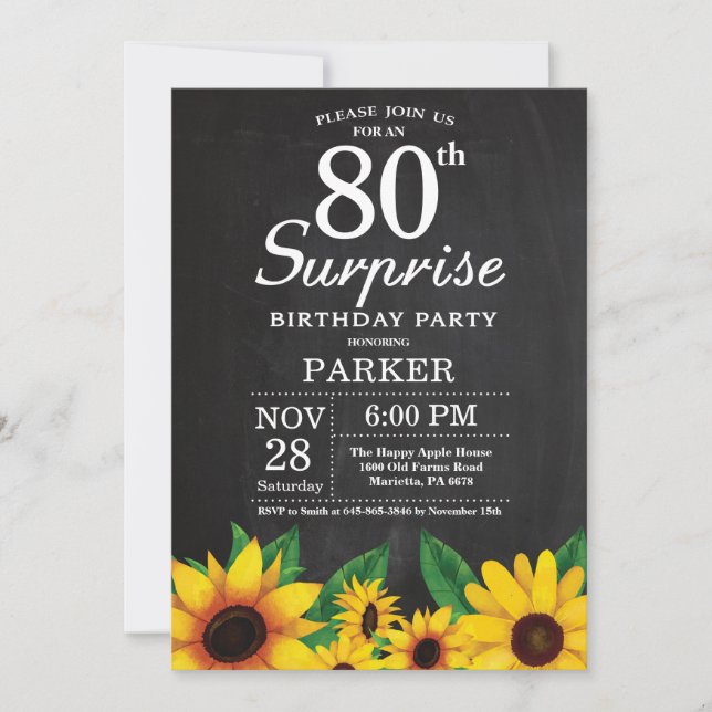 Sunflower Surprise 80th Birthday Invitation (Front)