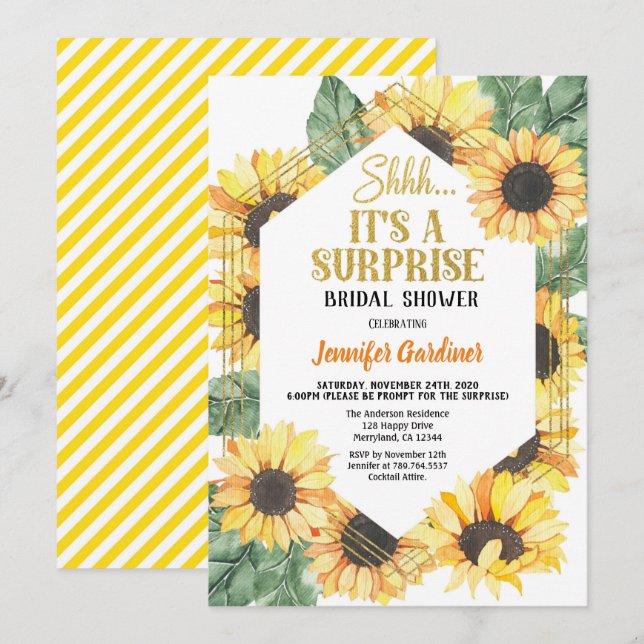 Sunflower Surprise Party Bridal Shower Invitation (Front/Back)