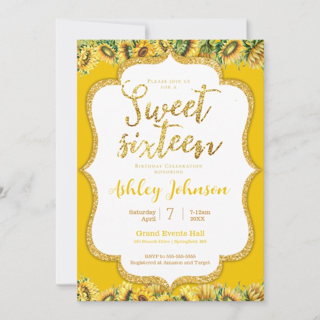 Sunflower Sweet 16 Invitation (Front)