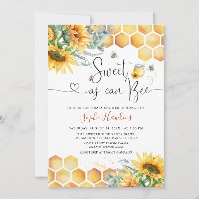 Sunflower Sweet As Can Bee Mummy to Be Baby Shower Invitation (Front)