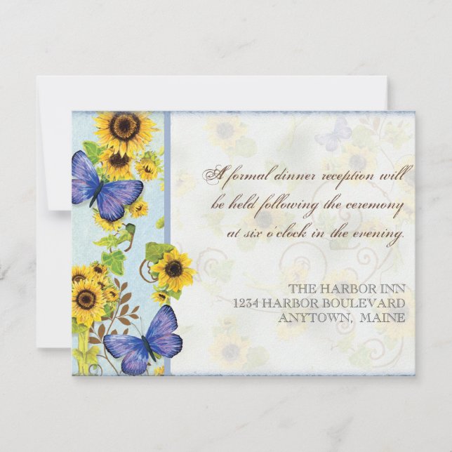 Sunflower Swirl Floral Frame Blue Butterfly Invite (Front)