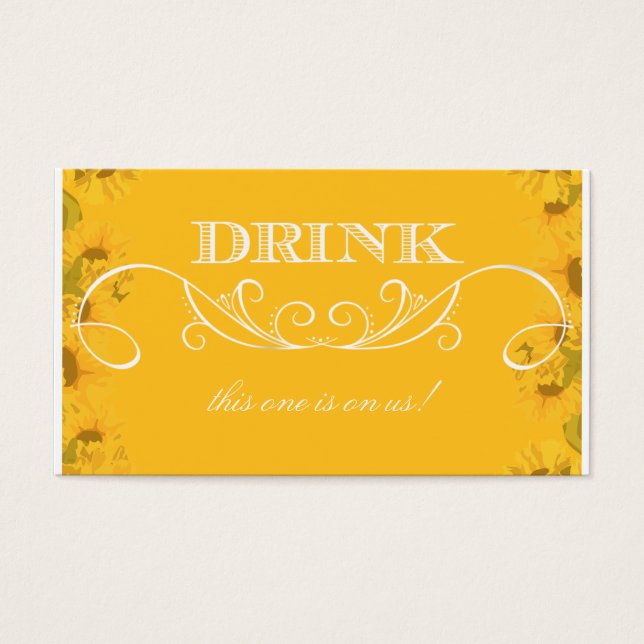 Sunflower Swirl Wedding Drink Ticket (Front)