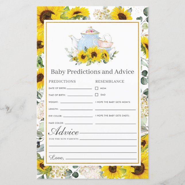 Sunflower Tea Party Baby Predictions and Advice (Front)