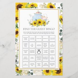 Sunflower Tea Party Bridal Find the Guest Bingo