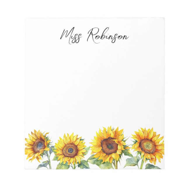 Sunflower Teacher Appreciation Name Notepad (Front)