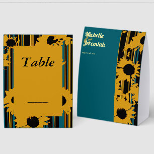 Sunflower Teal Blue Gold Modern Wedding