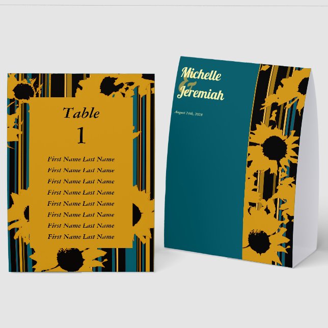 Sunflower Teal Blue Gold Modern Wedding (Front/Back)