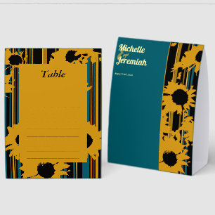 Sunflower Teal Blue Gold Modern Wedding