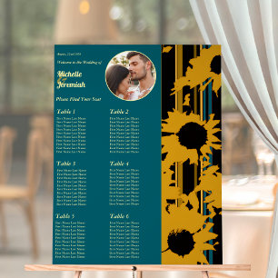Sunflower Teal Blue Gold Modern Wedding Photo Acrylic Sign