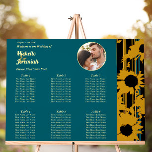Sunflower Teal Blue Gold Modern Wedding Photo Acrylic Sign