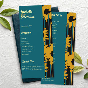 Sunflower Teal Blue Gold Modern Wedding Program