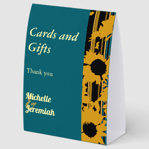 Sunflower Teal Blue Modern Wedding Cards & Gifts