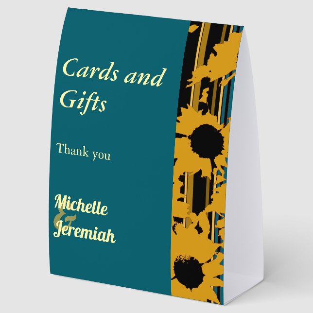 Sunflower Teal Blue Modern Wedding Cards & Gifts (Back)