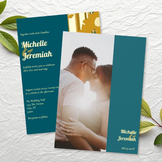 Sunflower Teal Blue Modern Wedding Gold (Creator Uploaded)