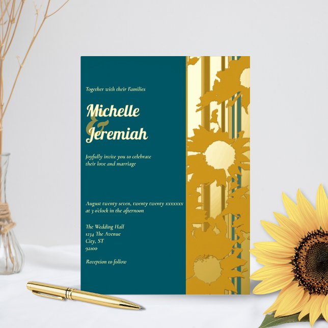 Sunflower Teal Blue Modern Wedding Gold (Creator Uploaded)