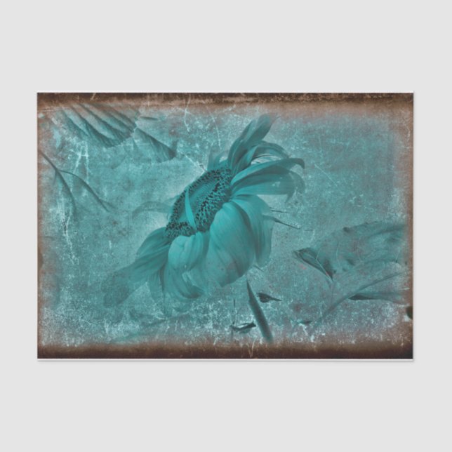 Sunflower Teal Brown Vintage Antique Grunge Tissue Paper (Front)