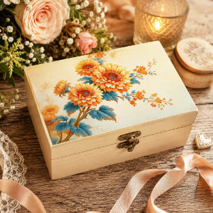 Sunflower Teal Leaf Vintage Branch Decoupage Tissue Paper