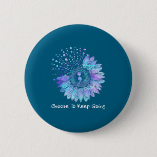 Sunflower Teal Purple Ribbon Suicide Prevention Aw 6 Cm Round Badge