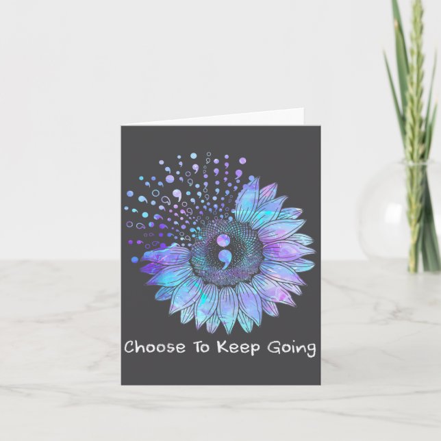 Sunflower Teal Purple Ribbon Suicide Prevention Aw Card (Front)