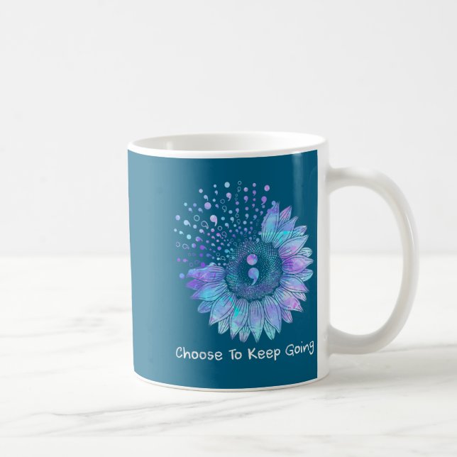 Sunflower Teal Purple Ribbon Suicide Prevention Aw Coffee Mug (Right)