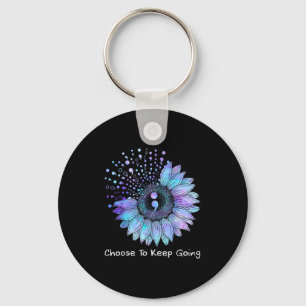Sunflower Teal Purple Ribbon Suicide Prevention Aw Key Ring