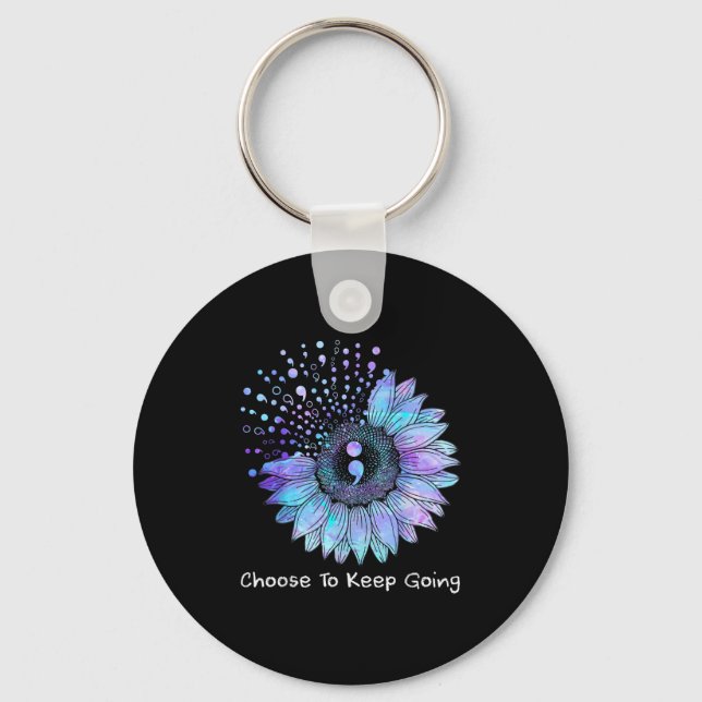 Sunflower Teal Purple Ribbon Suicide Prevention Aw Key Ring (Front)