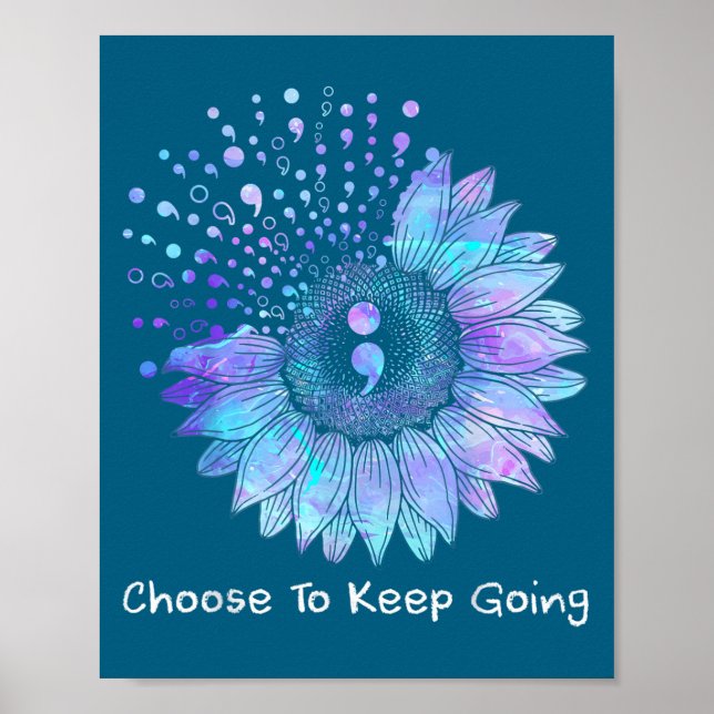 Sunflower Teal Purple Ribbon Suicide Prevention Aw Poster (Front)