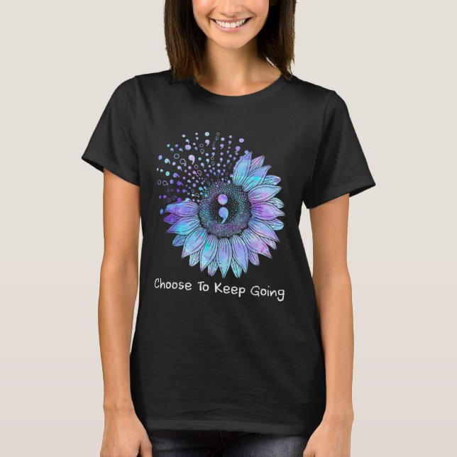 Sunflower Teal Purple Ribbon Suicide Prevention Aw T-Shirt (Front)