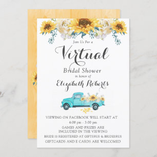 Sunflower Teal Vintage Truck Virtual Bridal Shower Invitation