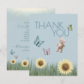 Sunflower Teddy Baby Shower Blue Theme Gratitude Thank You Card
