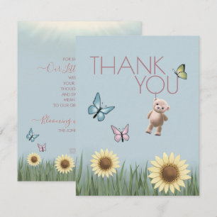 Sunflower Teddy Baby Shower Pink Theme Gratitude Thank You Card