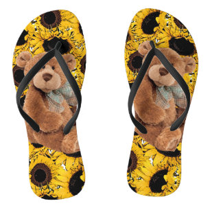 Sunflower Teddy Bear Flip Flops
