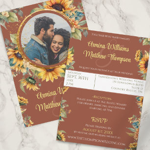 Sunflower Terracotta Photo Wedding With RSVP Invitation