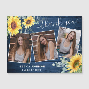 Sunflower Thank You 3 PHOTO Graduate Magnetic Card