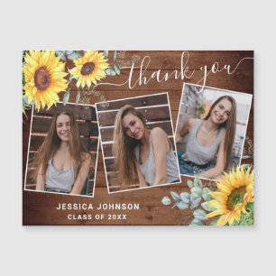 Sunflower Thank You 3 PHOTO Graduate Magnetic Card
