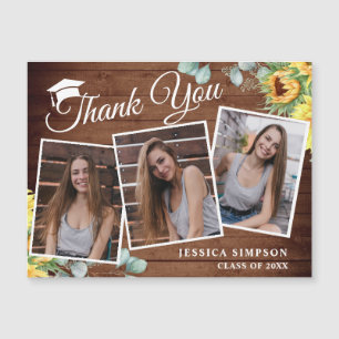 Sunflower Thank You 3 PHOTO Graduate Magnetic Card