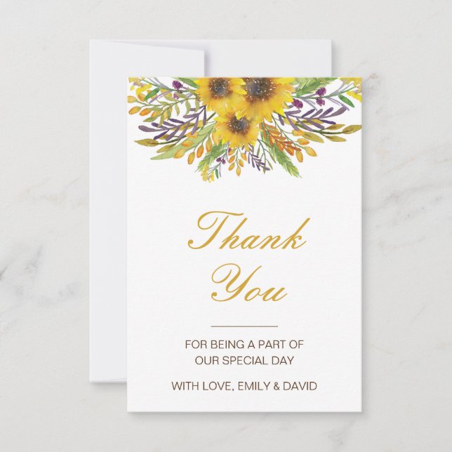 Sunflower Thank You Card, Custom Wedding Card (Front)