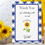 Sunflower Thank You Card Kids Birthday<br><div class="desc">sunflower thank you card,  one year old birthday,  1st birthday greeting,  first birthday party,  the big one,  monogrammed party card,  personalized kids party,  sunflower,   fall floral gingham theme,  cute yellow kids party</div>