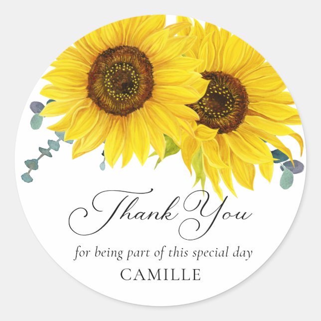 Sunflower Thank you  Classic Round Sticker (Front)