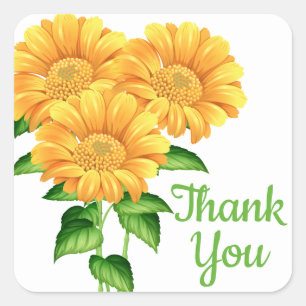 Sunflower Thank You Flowers Floral Wedding Country Square Sticker