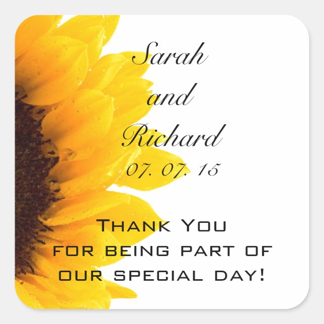 Sunflower Thank You Message Wedding Favour Sticker (Front)