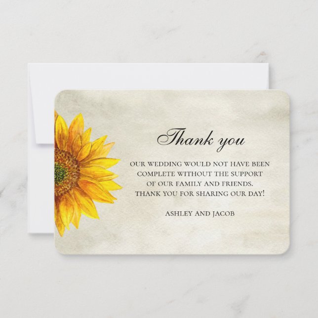 Sunflower thank you. Rustic flower wedding note Card (Front)