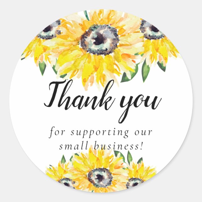 Sunflower Thank you Small Business Script Boutique Classic Round Sticker (Front)