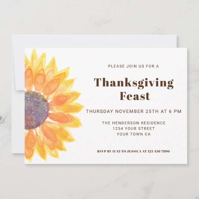 Sunflower Thanksgiving Dinner Invitation (Front)