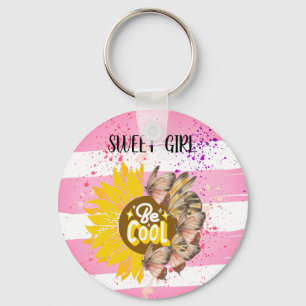 Sunflower trendy vibrant colour paper art key ring