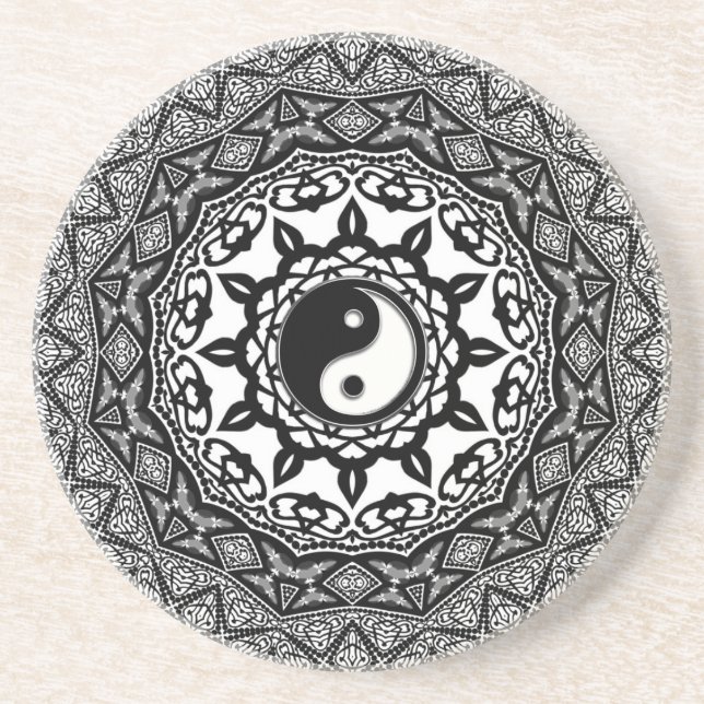 Sunflower Tribal Yin Yang Fusion Art Cushion Coaster (Front)