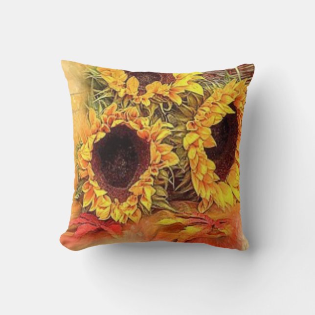 "Sunflower Trio Autumn Flowers" Fall Cushion (Front)